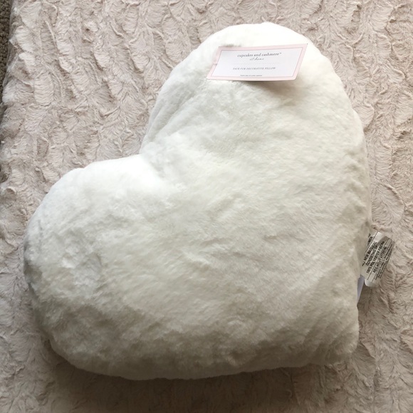 Cupcakes and Cashmere Faux Fur WHITE Heart Throw Pillow